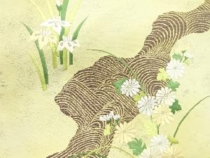 アンティーク　流水に菊・菖蒲模様刺繍名古屋帯
